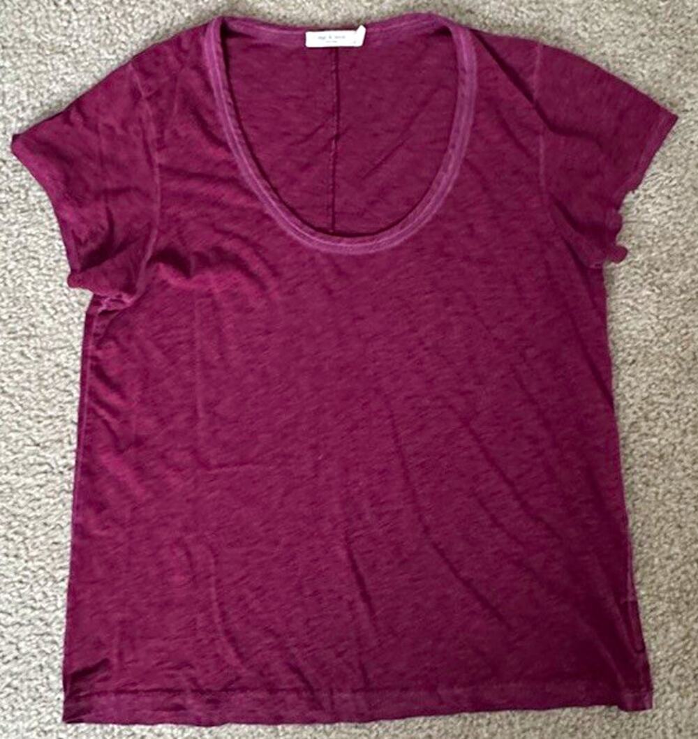 rag & bone Womens Large Burgundy Semi Sheer Slub Scoop Neck T Shirt
